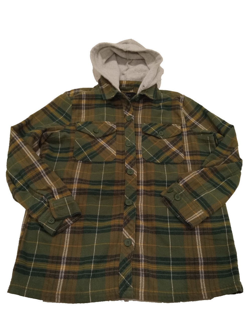 Empyre Holly Flannel Hoodie Womens Medium Green Plaid Yin Yang Tiger Shacket M